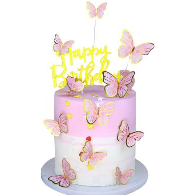 China Hot Selling Birthday Party Butterfly Cake Insert Party Supplies Paper Wedding Valentines Happy Birthday Decoration Cake Topper for sale