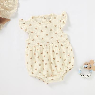 China 100% Organic Cotton Frill Shoulder Hem Snap Back Crotch Summer Girls Baby Shirt Romper for sale