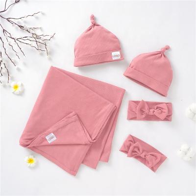 China 5pcs Set For Newborn Babies Gift Set Bamboo Cover Up Headband Hat Set Square for sale