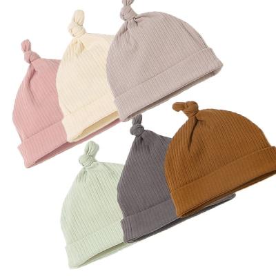 China Wholesale 0-6m Ribbed Elastic Baby Tied Hat Organic Cotton Hat For Babies 0-6M for sale