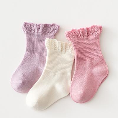 China Hot Sale Lace Trim Kids Girls Socks 3 Pairs Pack Elastic Baby Socks Cotton 0-1T/1-3T/3-5T for sale