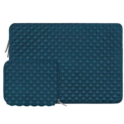 China Navy Blue Environmental PU Leather Three-Dimensional Portable Mouse Organizer Diamond Pattern Neoprene Carry Case 12-15.6 Inch Laptop Sleeve Lattice Case for sale