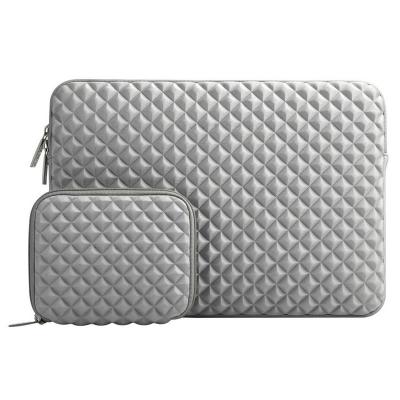 China Environmental PU Leather Factory Wholesale 14-15.6 Inch Laptop Sleeve Case Lattice Diamond Pattern Neoprene Silver Colors Three-Dimensional Carry Case for sale