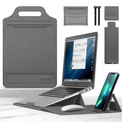 China PU Leather Gray 13 14 16 Laptop Stand Computer Bag Suitable For Huawei Stand Liner Bag Multifunctional Apple Magnic Handbag for sale