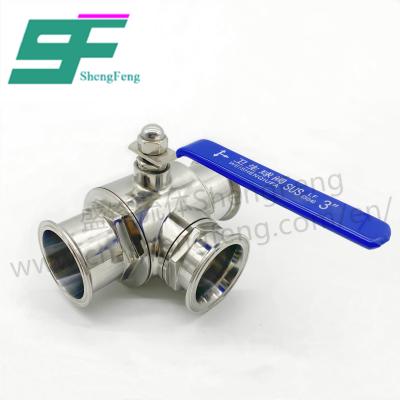 China General ShengFeng Sanitary Hygienic SMS Manual T Type Clamped 3 Way Ball Valve for sale