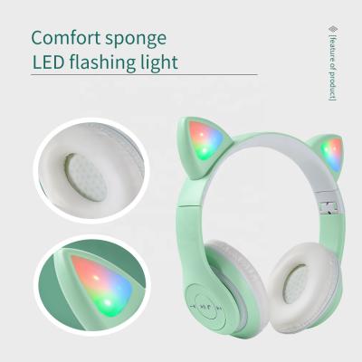 China Free Sample Headband Cat Ear LED Light Up Over Ear Wireless Headset bluetooth v5.0 Foldable Headphones With Microphone Boys Or Girls for sale