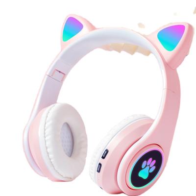 China 2021 New factory cat headband source ears LED earphones OEM wireless bluetooth earphone for earphones music kids for sale