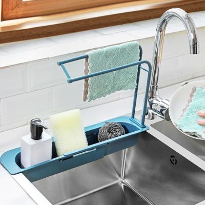 China Kitchen Sinks Sponge Rack Cleaning Dishcloth Drying Rack Sink Storage Plastic Telescopic Rack for sale