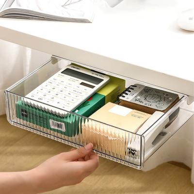 China Viable Design Hidden Self Adhesive Pencil Tray Transparent Under Desk Drawer Home Office School Kitchen New for sale