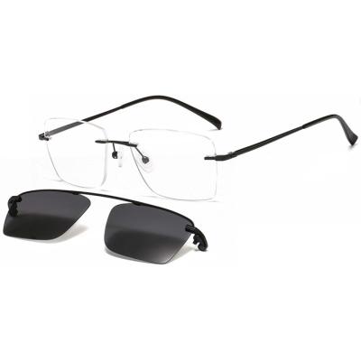 China Clip On Clip On Sun Glass Square Good Quality Rimless Removable Eyewear Polarized Cheap Price 33087 for sale