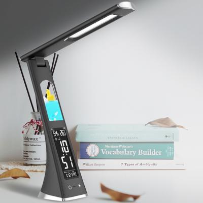 China Calendar With Clock Alarm Temperature Humidity LED Desk Lamp Modern Folding Portable Rechargeable Bedside Lights Sunset Lamp for sale