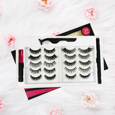 China Natural Soft Magnetic Eyelashes 5 Magnets Mink Or Synthetic Magnetic Lashes With Eyeliner Kit Private Label Packaging for sale