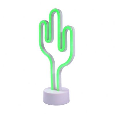 China Party Green Table Lamp 3d Cactus Shaped Mini Desk Night Lights Baby Kids Flexible Led Neon Lamp With Base For Holiday Decoration for sale