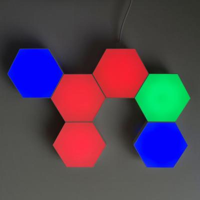 China Modern Remote Control Creative Geometry Assembly Touch 6PCS Hexagon Color Changing Mode Quantum RBG Flash Night Light For Background Wall for sale