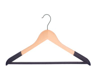 China Luxury Eco-Friendly / Durable Colored Wooden Hangers With Assembled Shoulder And Non Slip Velvet Around Bar Hanger for sale