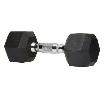 China Universal Free Weight Cast Hex Rubber Coated Dumbbells Single Black Hand Dumbbell Weights With Metal Handle For Strength Training for sale