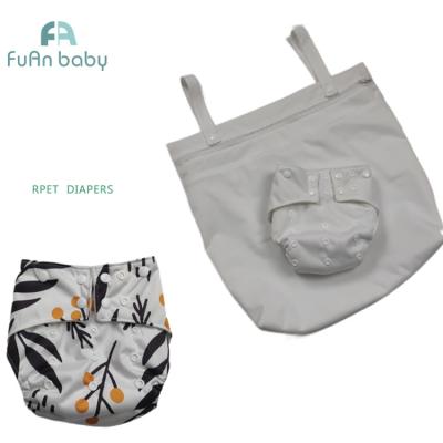 China Custom Print Printed Recycle Cloth Diapers Eco Friendly Product RPET Repave Baby Prefold Reusable Cloth Diapers With Wet Bags for sale