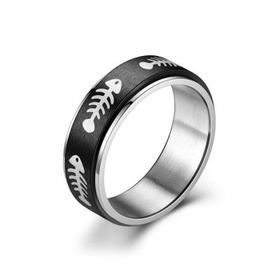 China Punk New 316 titanium steel fish bone rotatable ring can engrave custom logo factory direct sales for sale