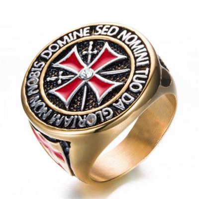 China Punk Titanium Steel Ring Diamond Red Cross Black Fill Stainless Steel Knights Templar Men's Ring for sale