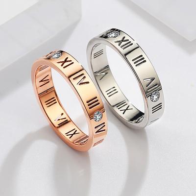 China Punk Titanium Steel Roman Numeral Ring Mood Simple 18K Gold Ring Fashion Couple Jewelry for sale