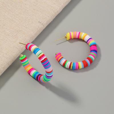 China Colorful C-Shaped Clay Simple Handmade Soft Earrings Disc Contracted Earrings for sale