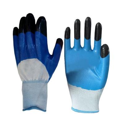 China Construction Factory Outlet Finger Reinforcing Grip Two Color Nitrile Coated Textured Gloves for sale