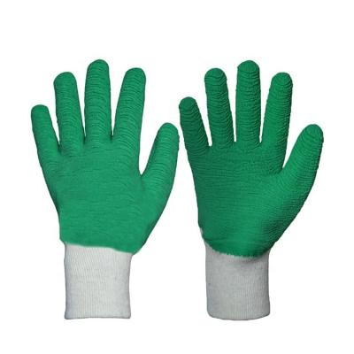 China Cheap Construction Tank Top Striping Knitted Wrist Palm Green Wave Wrinkling Finish Hand Safety Work Latex Fully Dipped Ply Coated Gloves for sale