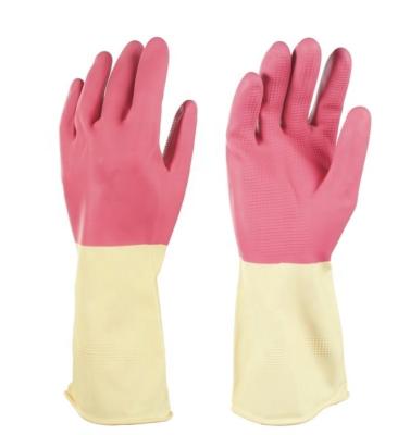 China Female pink household hand protection construction oil chemical resistant industrial flocklined latex rubber washing clean gloves for sale