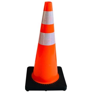 China 28inch 700mm Cheap Be 28inch 700mm Black Rubber Base Weighted Traffic Orange Flexible Plastic Reflective Traffic Cone for sale