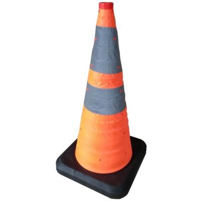 China High Quality Stretch Cloth Overflowing Safety Basic Size Oxford Rubber Warning Folding Safety Traffic Road Retractable Cone for sale