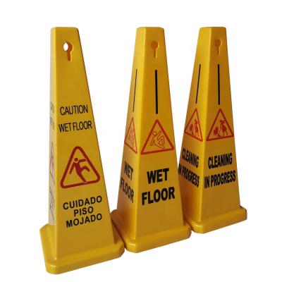 China PE Customized 4 Sided Printable Yellow Plastic Square Cone Precautionary Signage PP Floor Sign Safety Wet Cone for sale