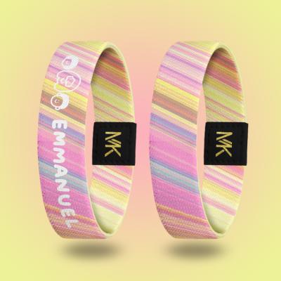 China Cheap Polyester Woven Label Elastic Sublimation Custom Printing Logo Wristbands for sale