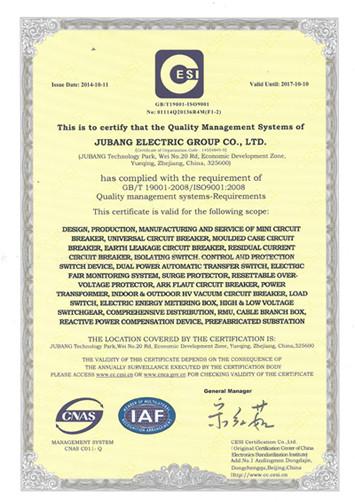 ISO9001:2008 - Jubang Electric Group Co., Ltd.