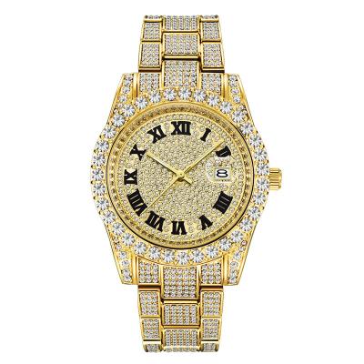 China Custom Business Arabic Watches Hip Hop Diamond Wrist Watches Luxury Brand Logo Male Big Dial Crystal Automatic Date Men's Watches for sale