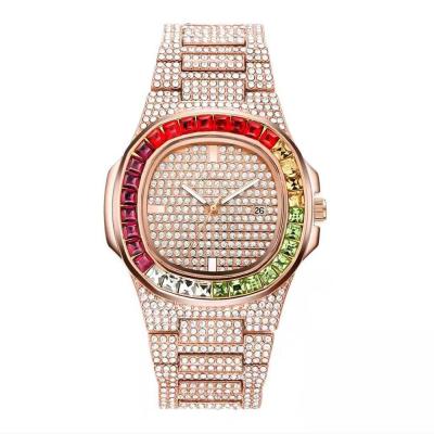 China Luxury Brand Colorful Diamond Bracelet Wristwatches Auto Date Rhinestone Quartz Analog Watches for sale