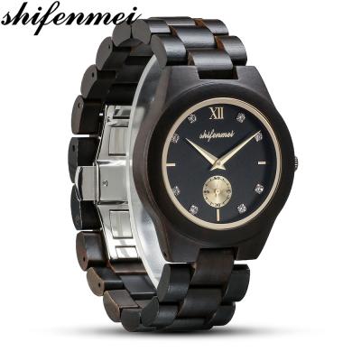 China Alarm Low Moq Print Your Own Brand Digital WoodWatch Band Japan Miyota Movt Black Leather 2035 Man Fashion for sale