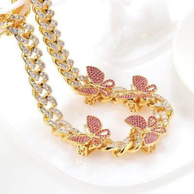 China Custom Fashion Personality Hip Hop Cuban Chain Necklace Custom Zircon Butterfly Necklace for sale