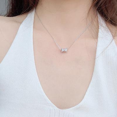 China CLASSIC Adjustable Silver Butterfly Zircon Necklace Women Fashion Bow Zircon Necklace Brass Jewelry for sale