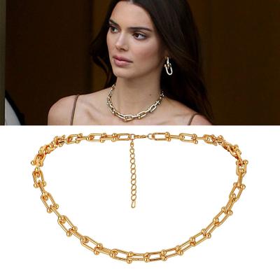 China Simple Popular CLASSIC 18K Gold Plated Clavicle Chain Necklace Sweater Chain Choker U Necklace For Women for sale