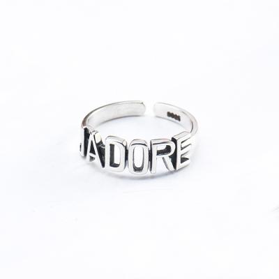 China CLASSIC Fashion Personalized Lettering Ring Vintage JADORE Lettering Ring S925 Sterling Silver Adjustable Open Ring for sale