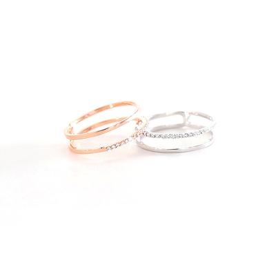 China CLASSIC Silver Plated Rose Gold Adjustable Rings For Women Diamond Double Ring Opening Index Finger Ring for sale