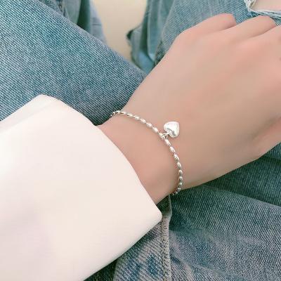 China Cute Fashion Platinum Plating Jewelry Rice Grain Love Heart Chain Bracelet For Girls Copper Adjustable Bangles for sale