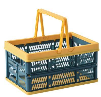 China Folding 2021 Portable Color Folded S M L Class Basket Household PP Plastic Handheld Shopping Basket for sale