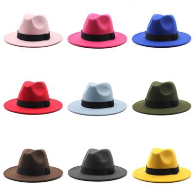 China 2022 Fashions Logo Band Wool Felt Hat Wholesale Luxury Party Fadora Hats High Quality Custom Made Unisex Party Fedora Hats for sale