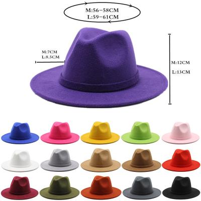 China Image Fashion Wide Brim Trilby Fedora Hats Custom Decoration Plain Wool Felt Fadota Hat Women Fedora With Accessory for sale