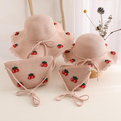 China New Fashional Fashion Toddler Raffia Straw Hat For Kids Outdoor Straw Hats Beach Sunscreen Brim Kids Bucket Summer Wide Sun Hat for sale