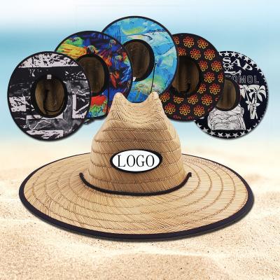 China Fashional Logo Spring Summer Unisex Sun Proof Casual Lifeguard Custom Made Straw Beach Hat With Large Brim Printed Grass Paste Bahamas Wholesale for sale