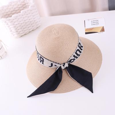 China Fashional Wholesale Fashion Printed Bucket Hat Summer Beach Straw Panama Custom Logo Hat For Women Raffia Wide Brim Straw Sun Hat for sale