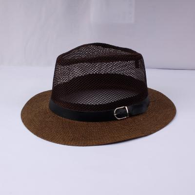 China New Design Fashional Mesh Western Cowboy Straw Hat Summer Breathable Paper Straw Panama Hat Unisex Sand Reed Sun Hat for sale