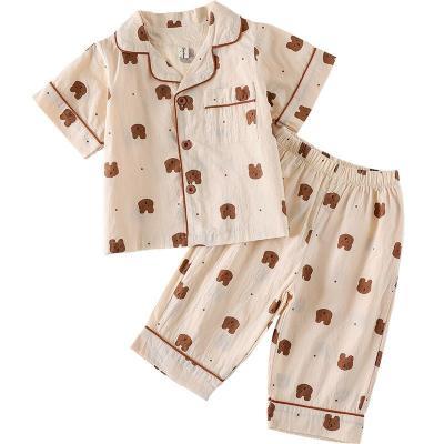 China Thermal New style children's kid pajamas set cotton gauze shortsleeved suit summer boys' girls' home wear clothes for sale